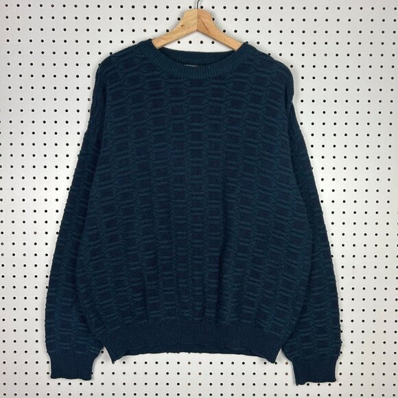 David Taylor Chunky Knit Sweater Size XL Navy Blue Grandpa 90s Chain Knit Cable - Picture 1 of 6